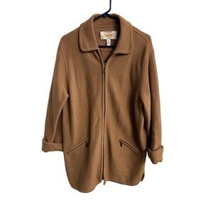 Talbots Sweater Jacket Small Full Zip Wool Sweater Defects Sold as is Camel